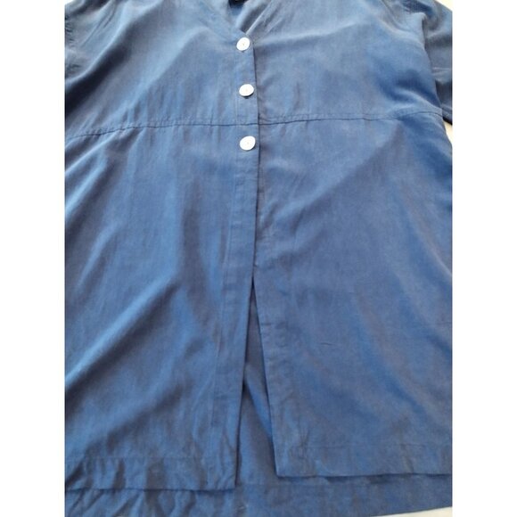 Apostrophe Navy Blue 100% Silk V Neck Mother Pearl Button Tunic Top M - Picture 5 of 12